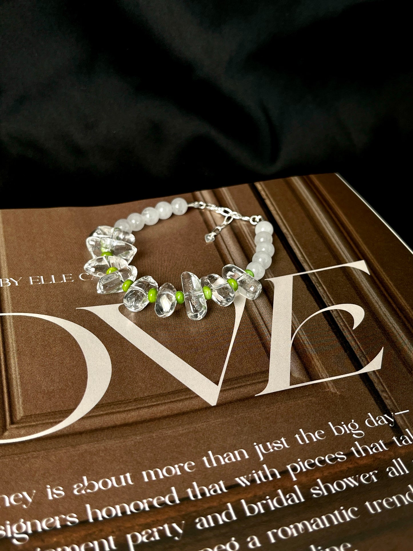 Handmade Clear Quartz Healing Bracelet - Sterling Silver with White Jade & Turquoise by LoveGem Studio