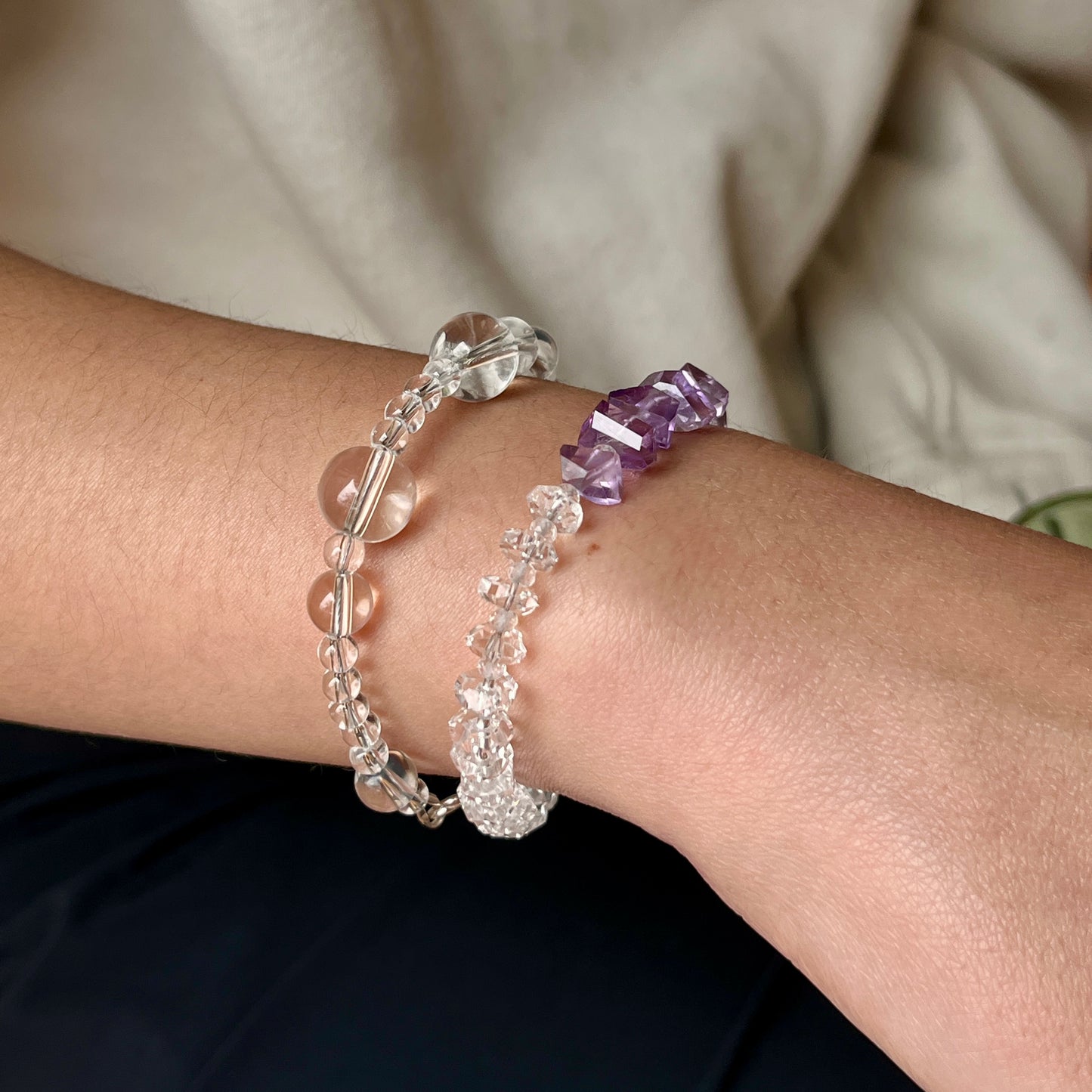 Smooth Quartz Bead Bracelet – Balance Energy Crystal Jewelry with Argentium Silver Toggle