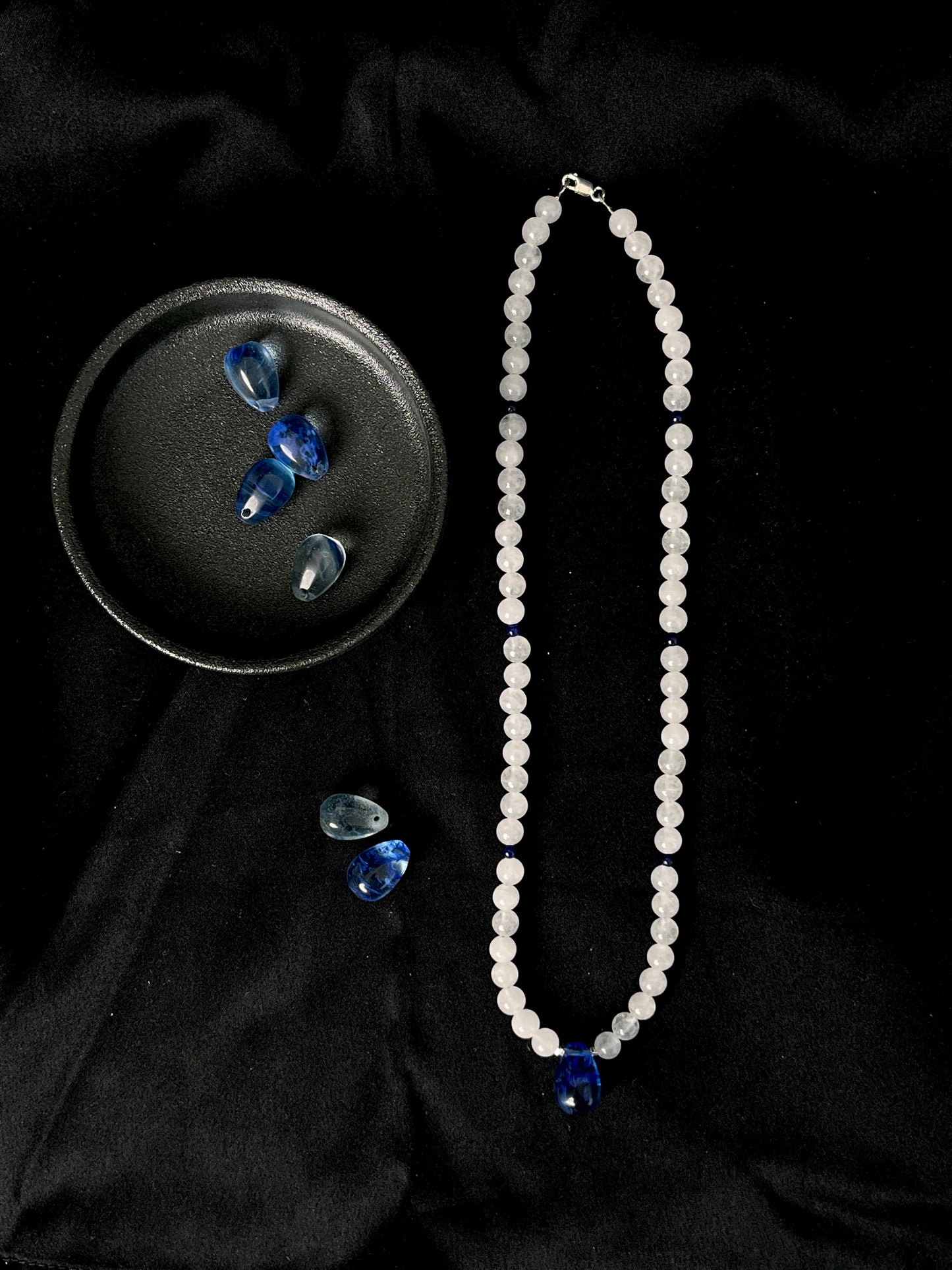 Blue Quartz & White Jade Necklace – Sterling Silver Healing Gemstone Jewelry with Lapis Lazuli by LoveGem Studio