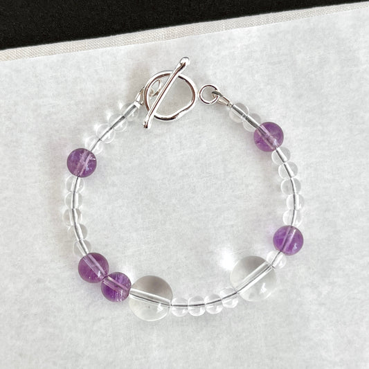 Quartz & Amethyst Bracelet – Dual Energy Gemstone Jewelry with Argentium Silver Toggle