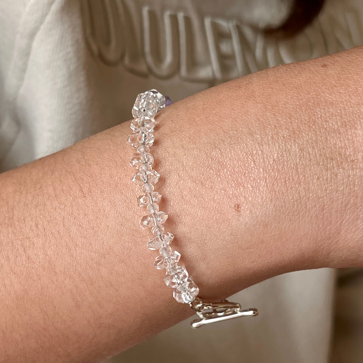 Violet Harmony Bracelet – Premium Grade Facet-Cut Amethyst & Ice-Clear Quartz with Argentium Silver Toggle