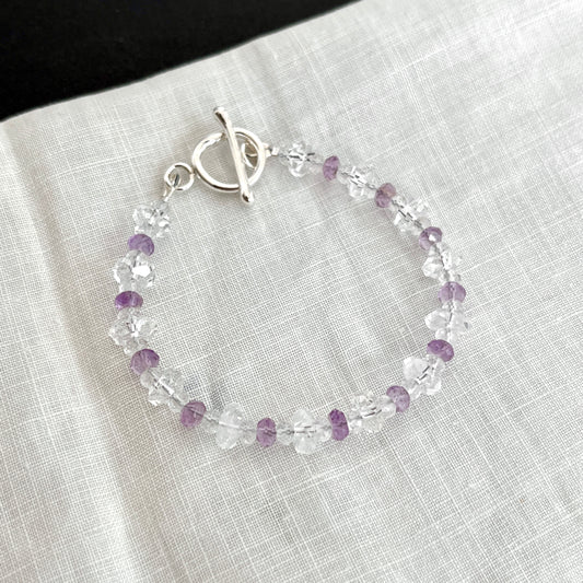Pink Amethyst & Quartz Bracelet – Dual-Energy Crystal Jewelry with Argentium Silver Toggle