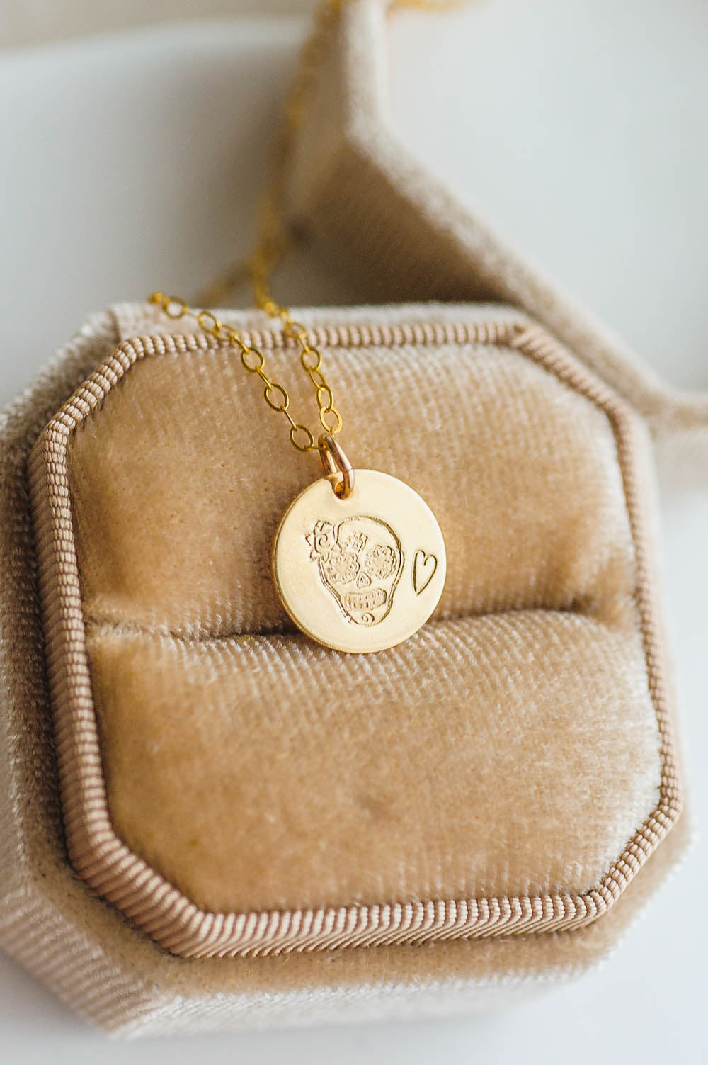 Day of the Dead Skull Charm Necklace | 14k Gold Filled | LoveGem Studio - She, Necklace (Charm + Chain) image