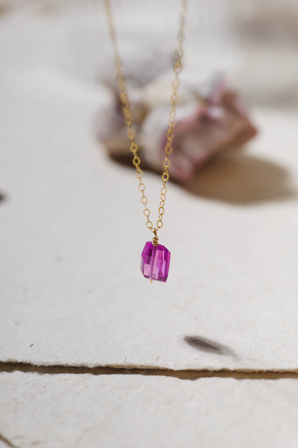 Fancy Cut Hot Pink Sapphire Necklace | 14k Gold Filled | LoveGem Studio image 2