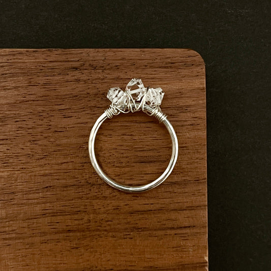 Triple Herkimer Diamond Ring – Hand-Wrapped Argentium Silver Sparkle Band