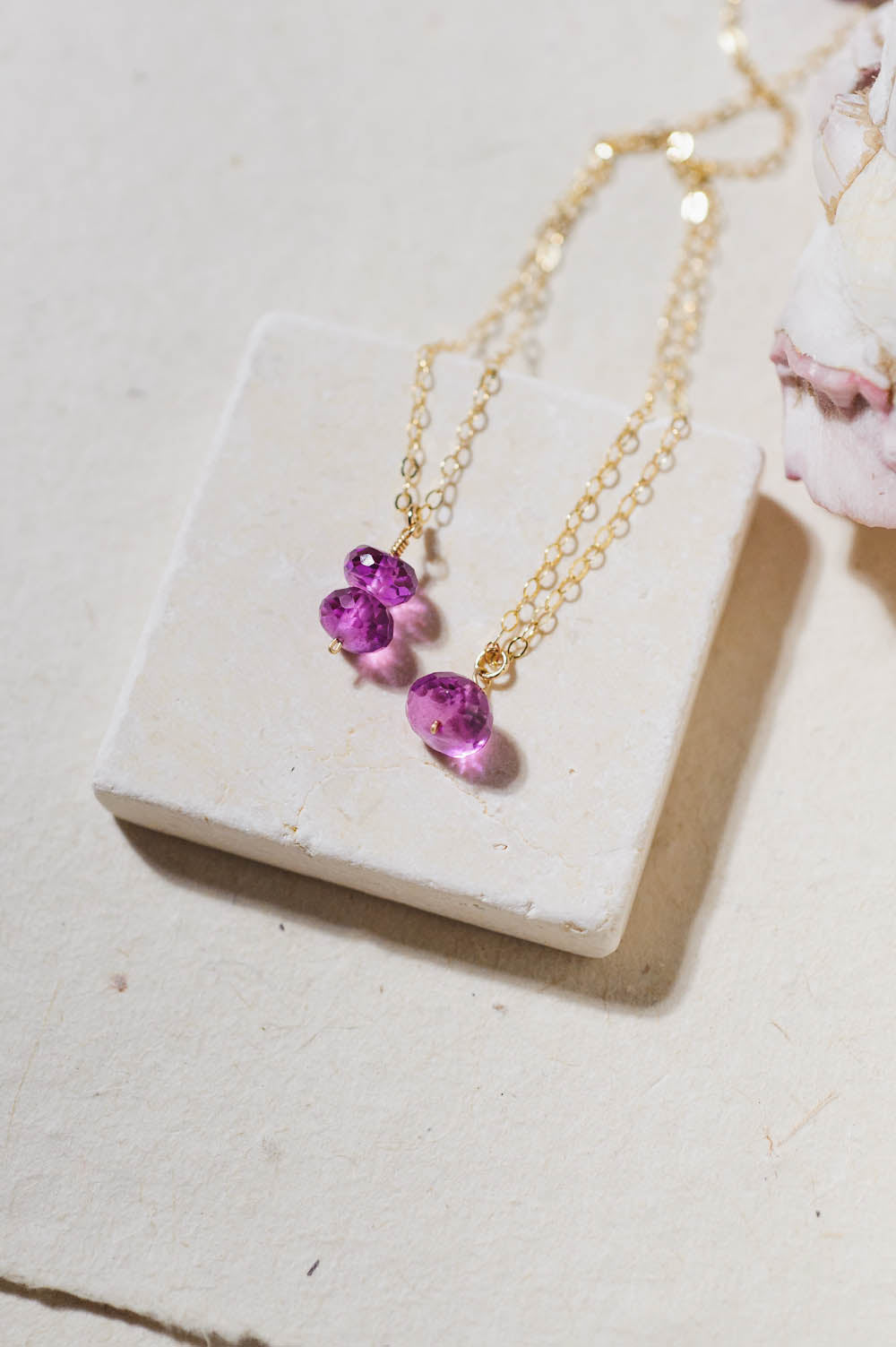 Solo Pink Sapphire Bead Necklace | 14k Gold Filled | LoveGem Studio image 3