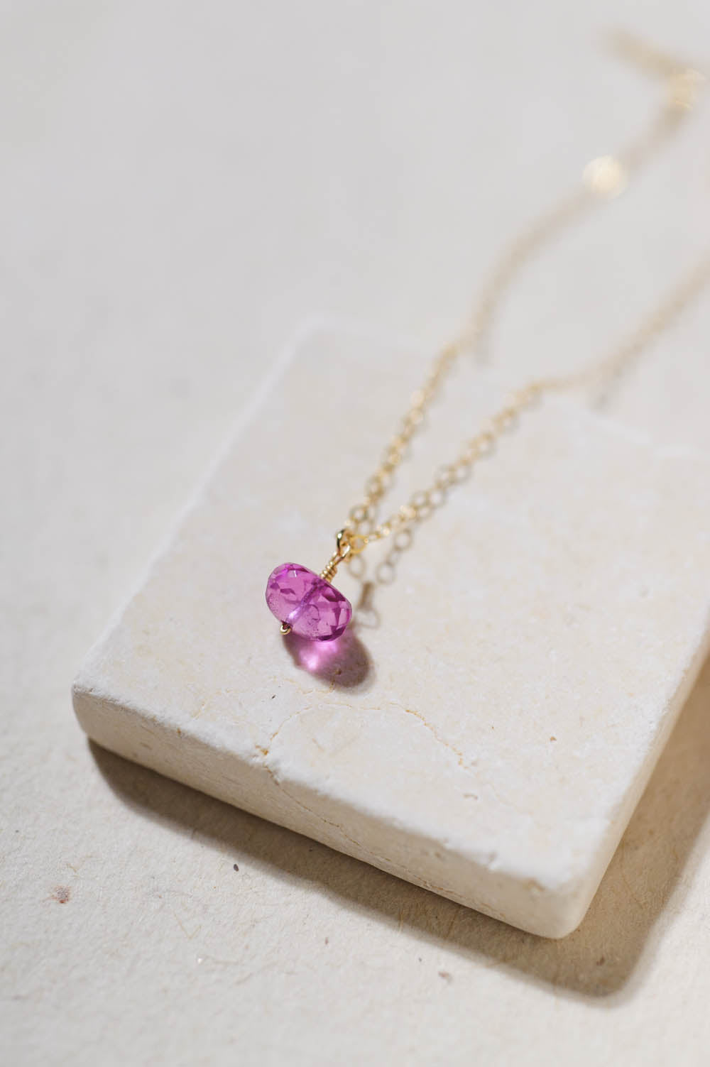 Solo Pink Sapphire Bead Necklace | 14k Gold Filled | LoveGem Studio image 2