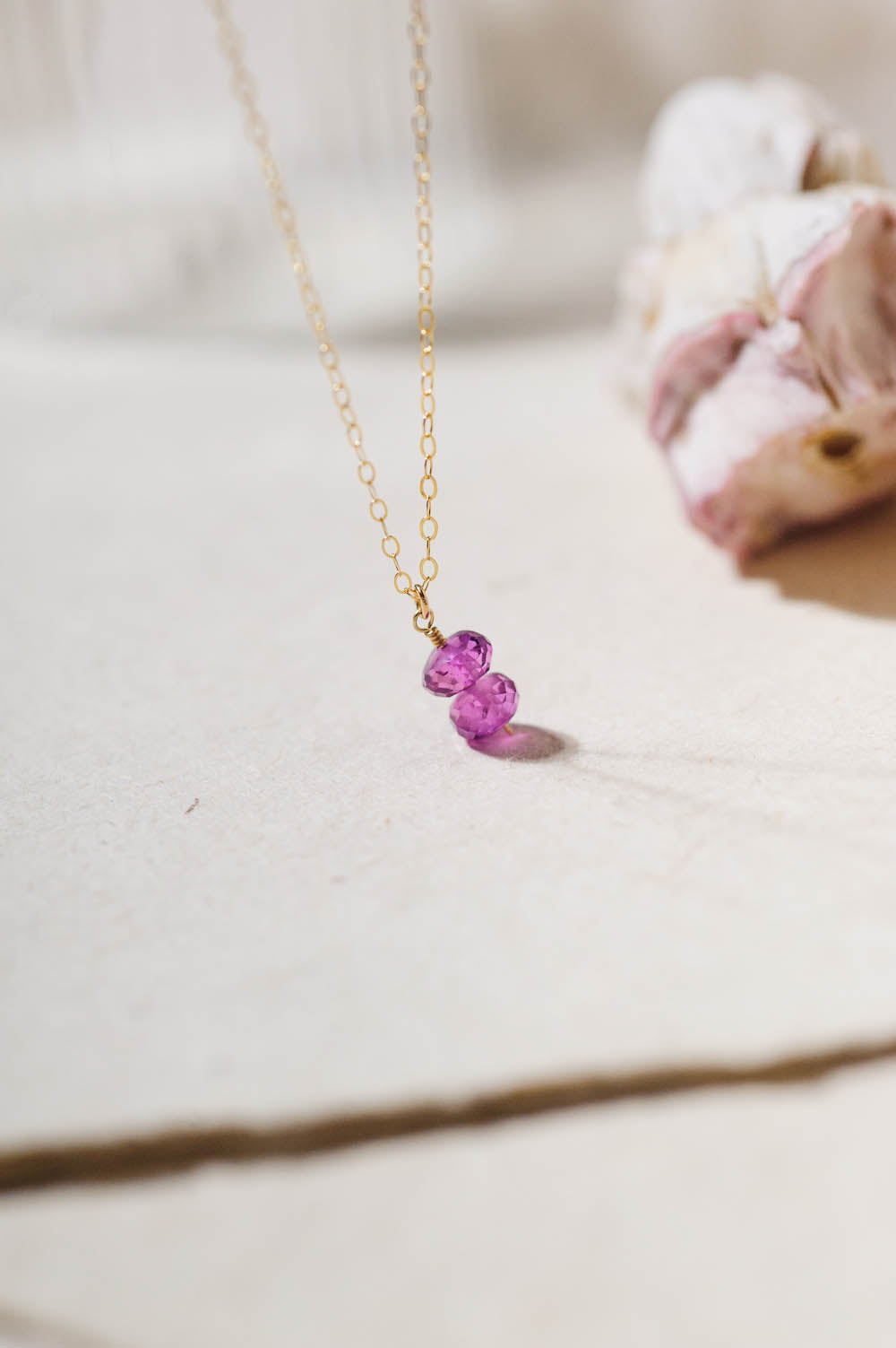 Double Pink Sapphire Bead Necklace | 14k Gold Filled | LoveGem Studio image 2