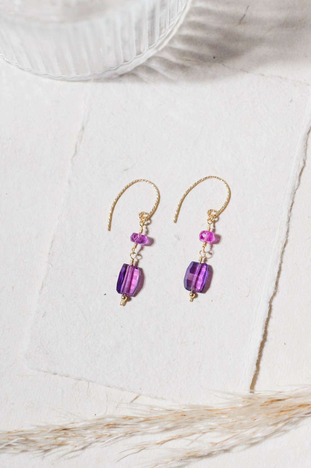 Fancy Cut Pinkish Sapphire Dangle Earrings | 14K Gold-Filled | LoveGem Studio image 2