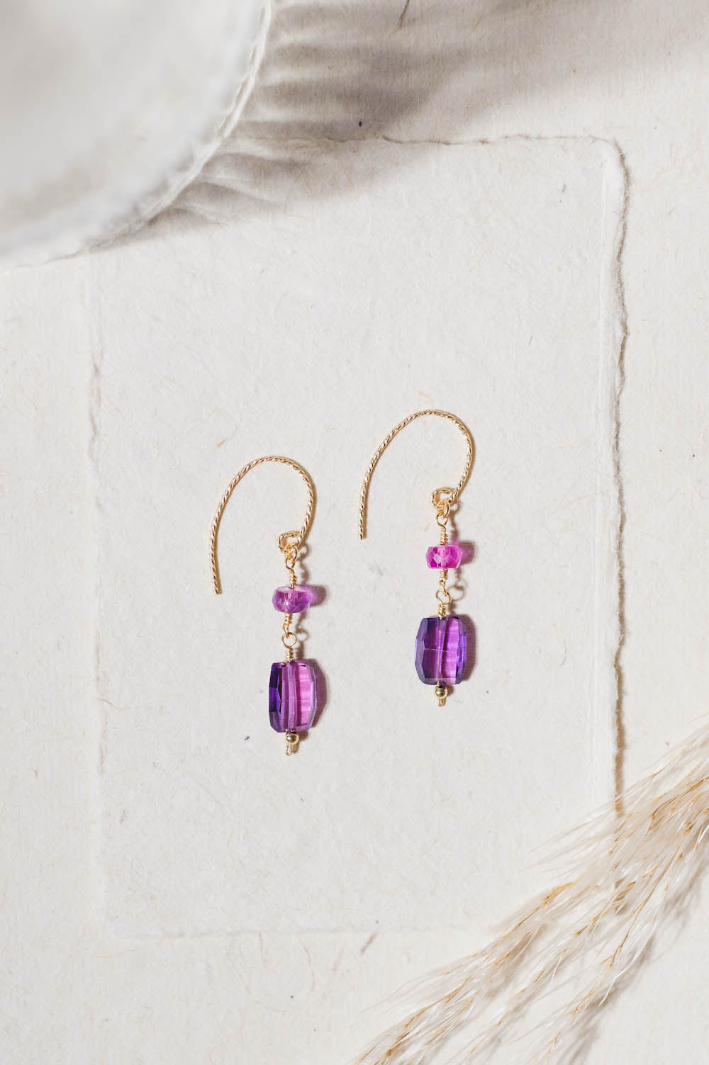 Fancy Cut Pinkish Sapphire Dangle Earrings | 14K Gold-Filled | LoveGem Studio image 3