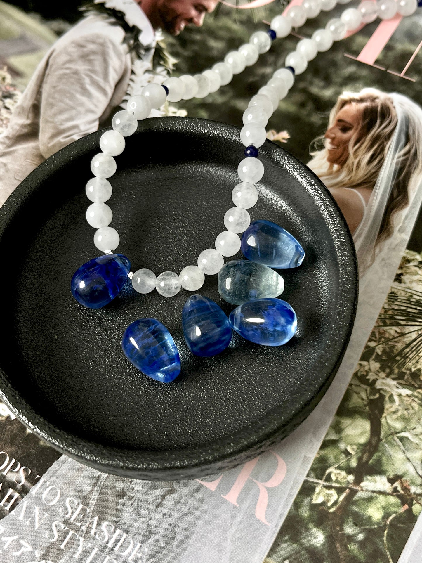 Blue Quartz & White Jade Necklace – Sterling Silver Healing Gemstone Jewelry with Lapis Lazuli by LoveGem Studio
