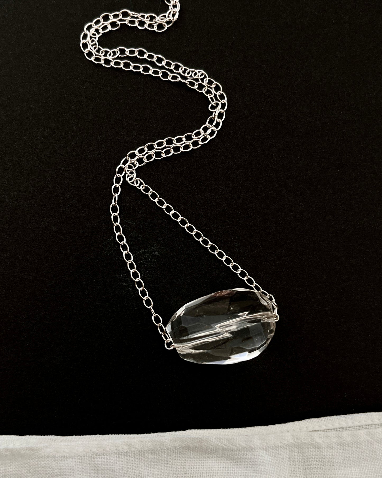 Large Faceted Quartz Pendant Necklace – Chunky Sterling Silver Statement Jewelry