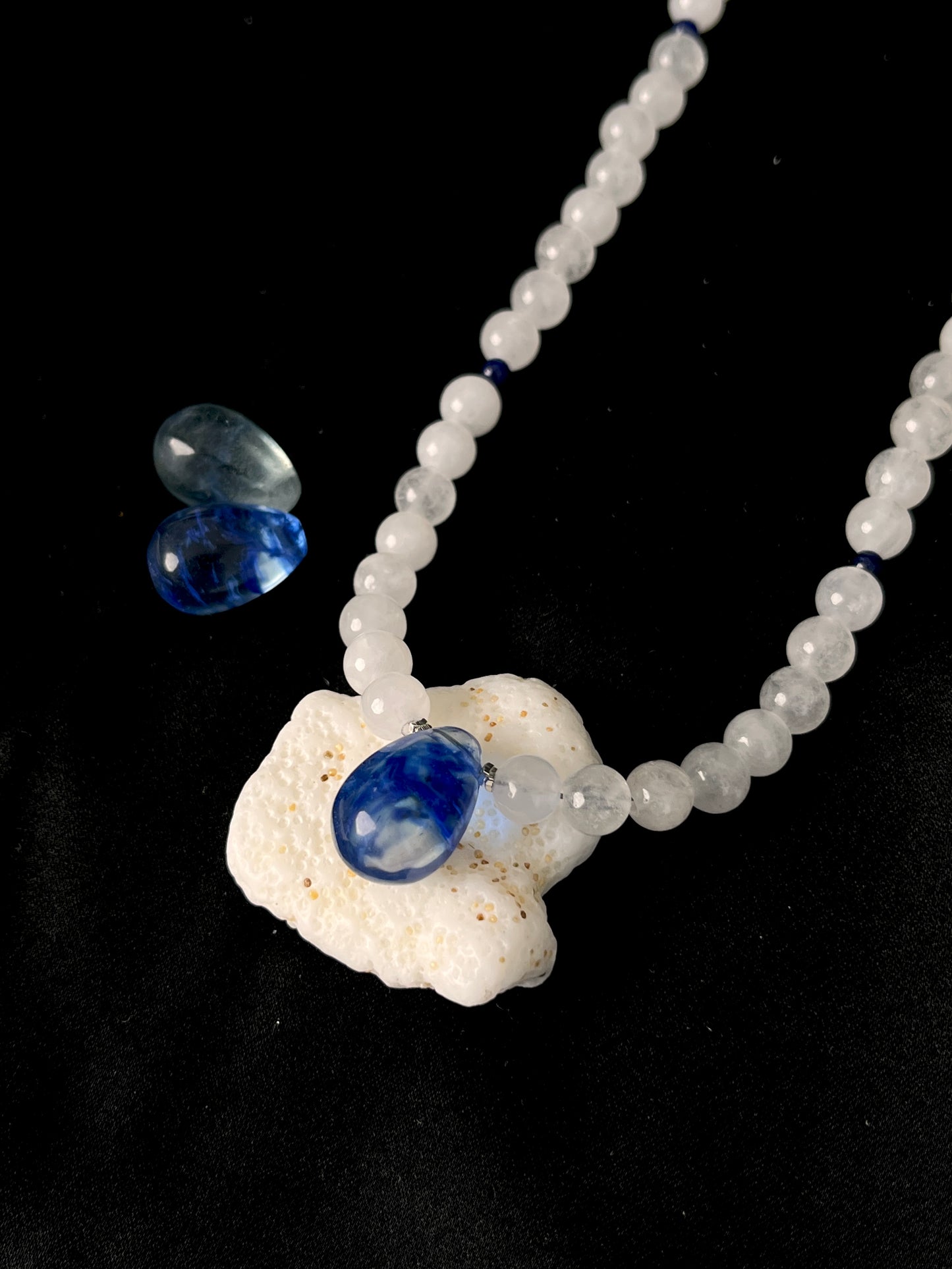 Blue Quartz & White Jade Necklace – Sterling Silver Healing Gemstone Jewelry with Lapis Lazuli by LoveGem Studio