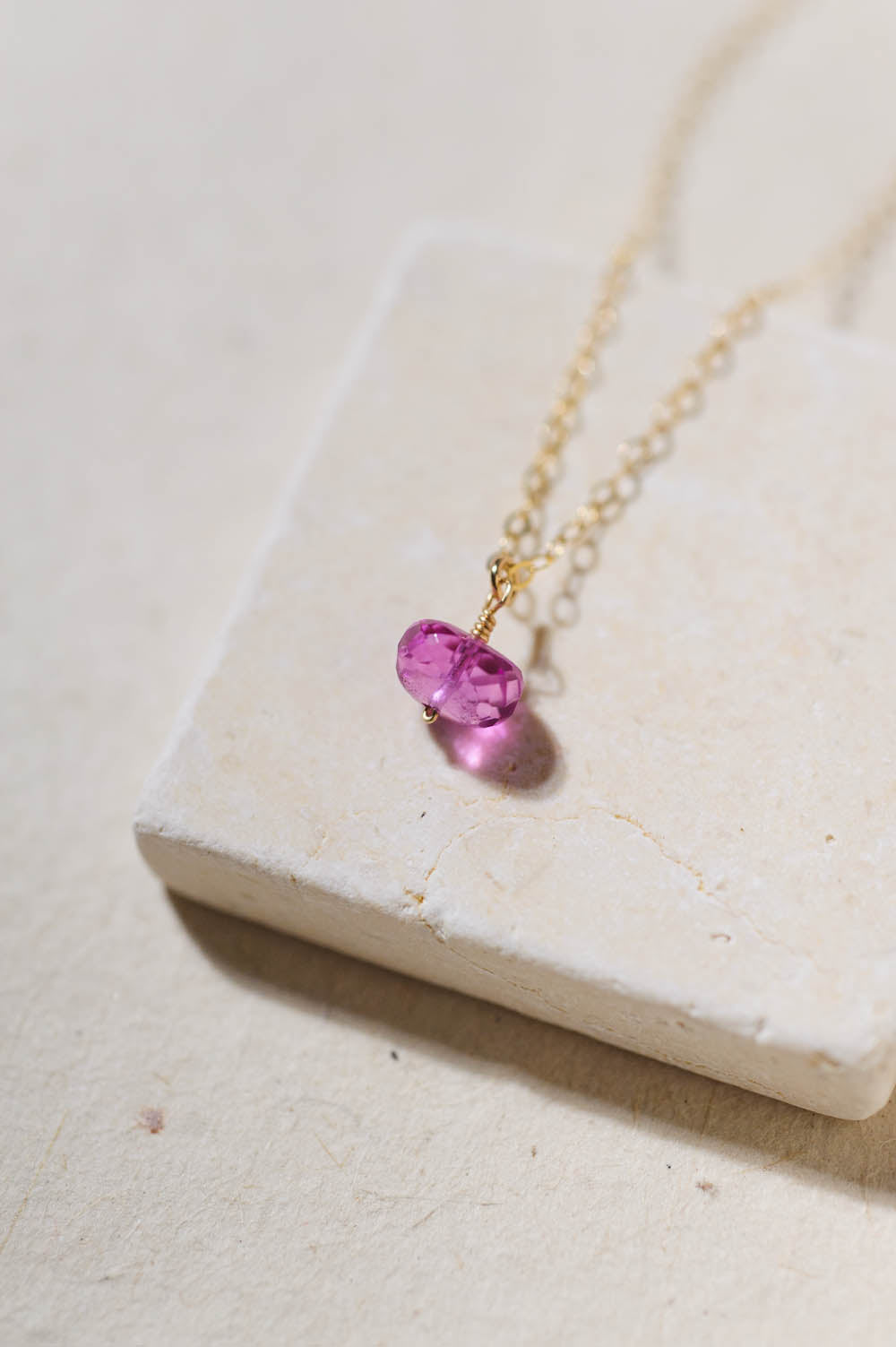 Solo Pink Sapphire Bead Necklace | 14k Gold Filled | LoveGem Studio image 0
