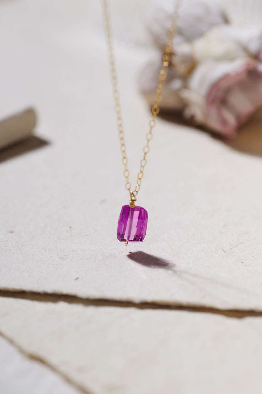 Fancy Cut Hot Pink Sapphire Necklace | 14k Gold Filled | LoveGem Studio image 4