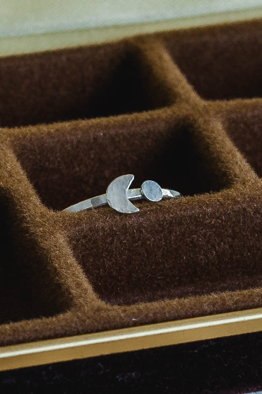 Selene | Forged Moon and Orbit Sterling Silver Ring | LoveGem Studio image 0