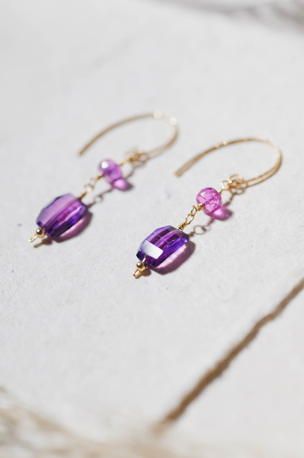 Fancy Cut Pinkish Sapphire Dangle Earrings | 14K Gold-Filled | LoveGem Studio image 1