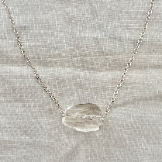 Large Faceted Quartz Pendant Necklace – Chunky Sterling Silver Statement Jewelry