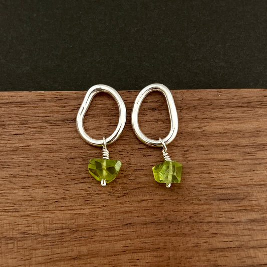 Minimalist Peridot Drop Earrings – Handmade Fused Argentium Silver & Gemstone Nuggets