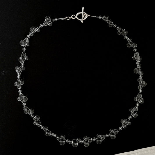 Handwoven Quartz Bead Necklace - Romantic Crystal Jewelry with Argentium Silver Toggle