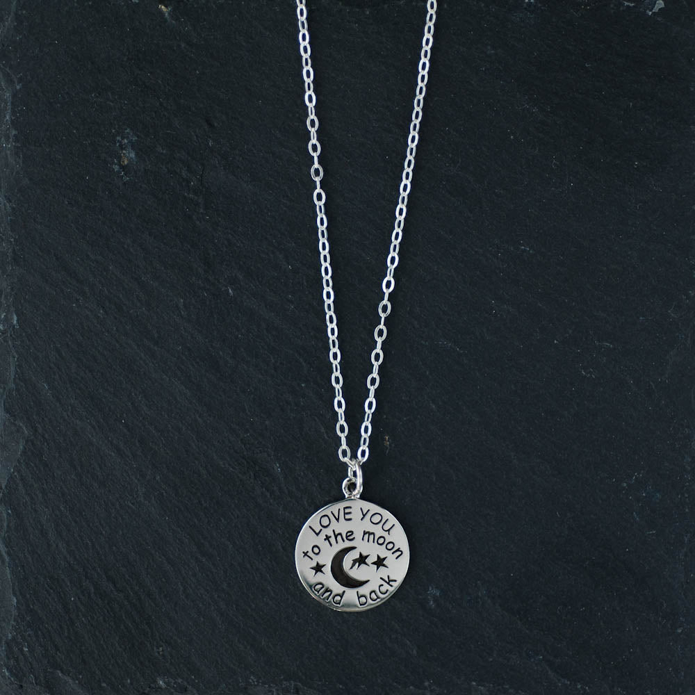 “Love You to the Moon and Back” Pendant Necklace | Oxidized Silver | LoveGem Studio image 0