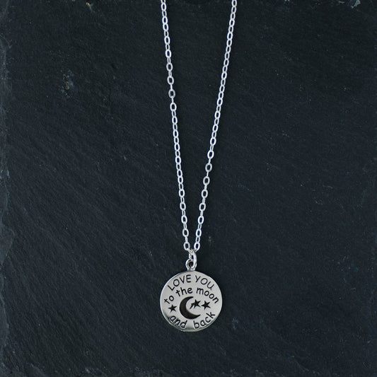 “Love You to the Moon and Back” Pendant Necklace | Oxidized Silver | LoveGem Studio image 0
