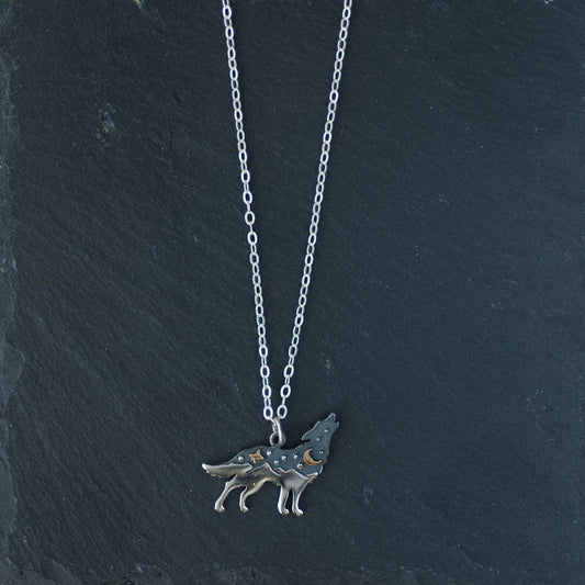 Wolf over the Mountain Pendant Necklace | Oxidized Silver | LoveGem Studio image 0
