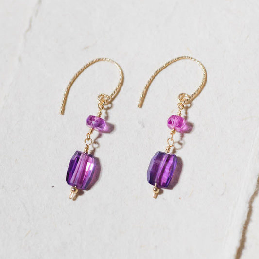 Fancy Cut Pinkish Sapphire Dangle Earrings | 14K Gold-Filled | LoveGem Studio image 0