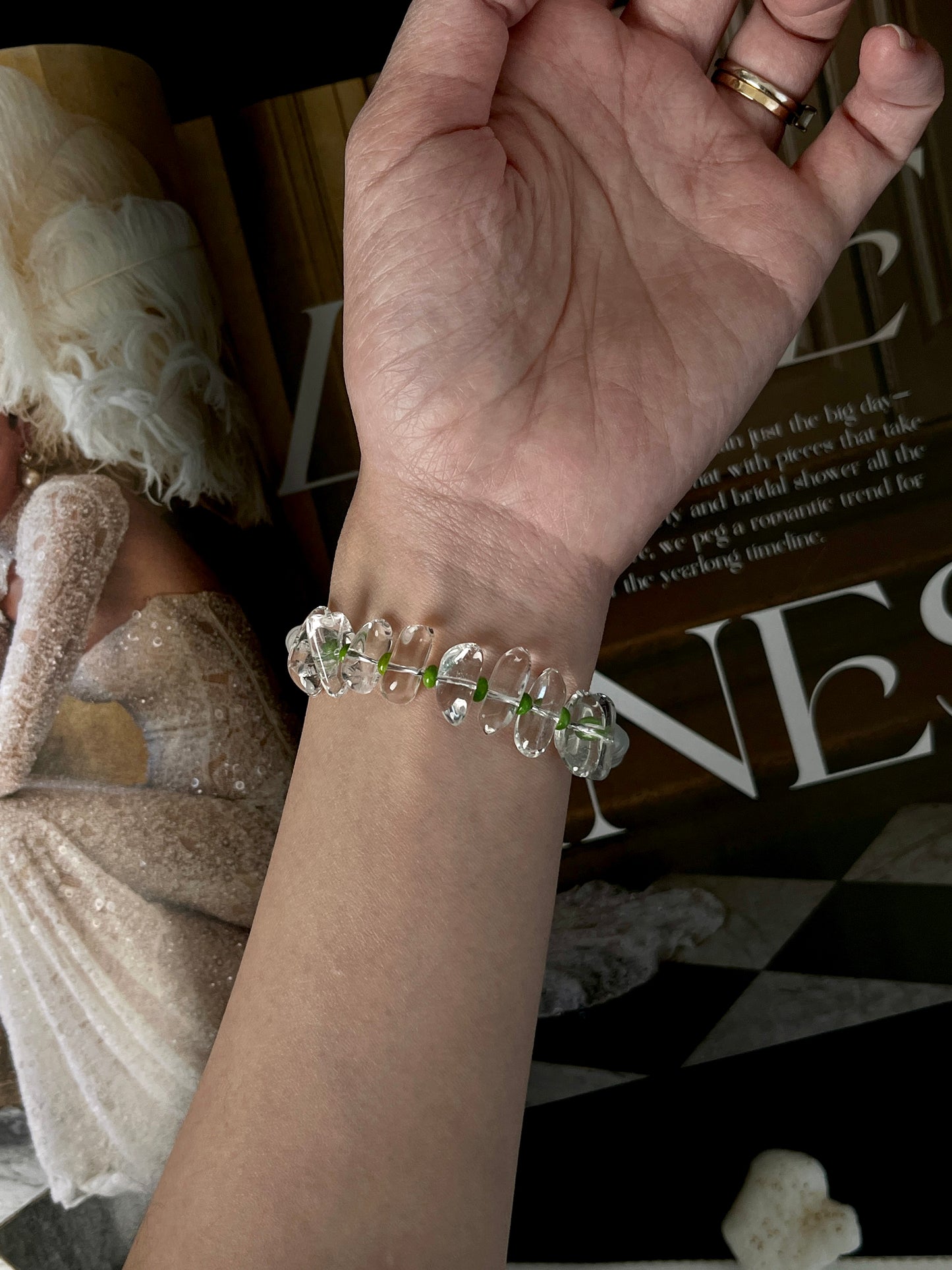 Handmade Clear Quartz Healing Bracelet - Sterling Silver with White Jade & Turquoise by LoveGem Studio