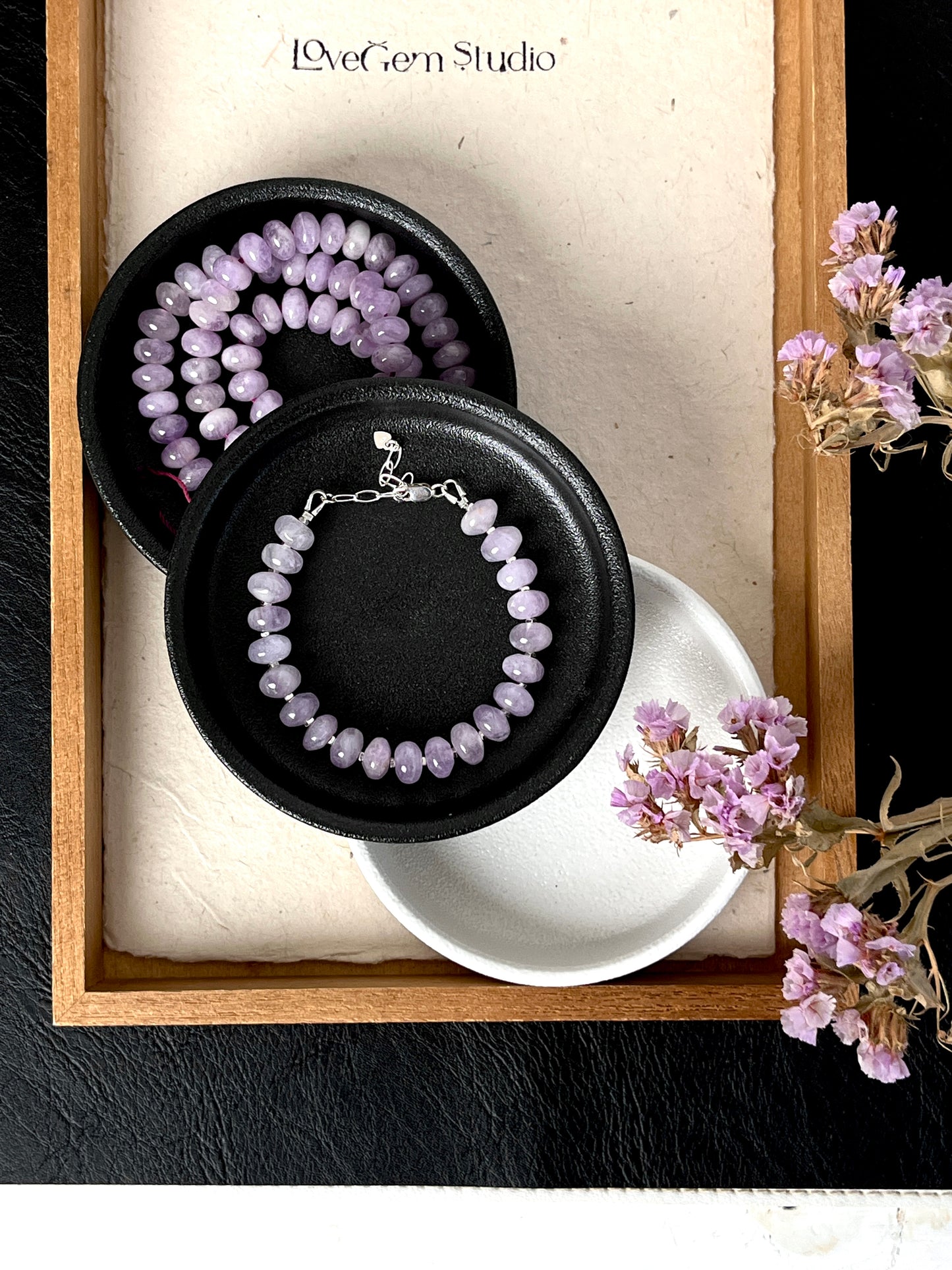 Handmade Lavender Jade Bracelet – Sterling Silver Adjustable Aura Cleanser by LoveGem Studio