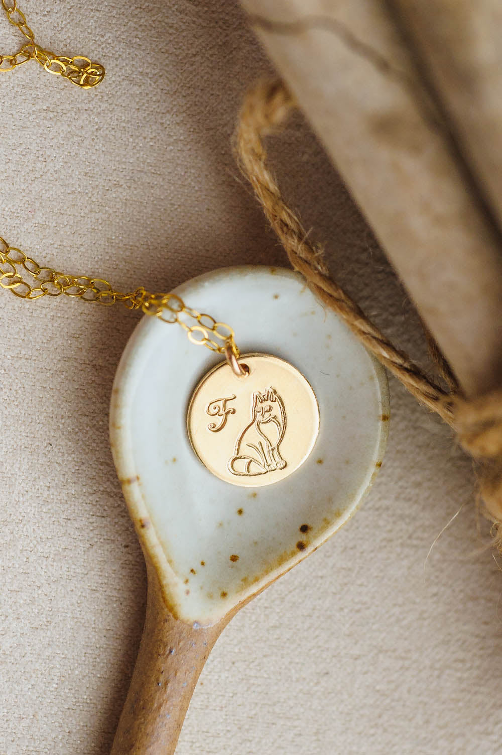 Fox Charm Necklace | 14k Gold Filled | LoveGem Studio - Fox + Initial, Charm Only image