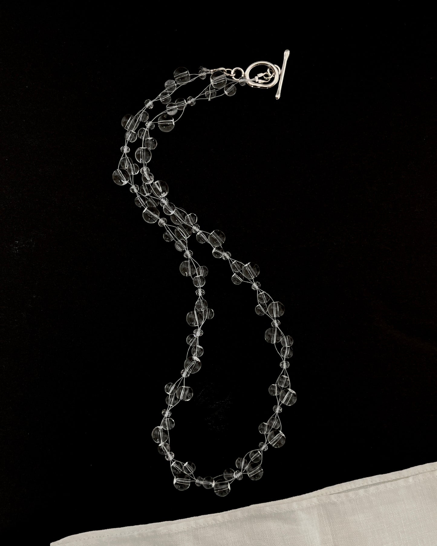 Handwoven Quartz Bead Necklace - Romantic Crystal Jewelry with Argentium Silver Toggle