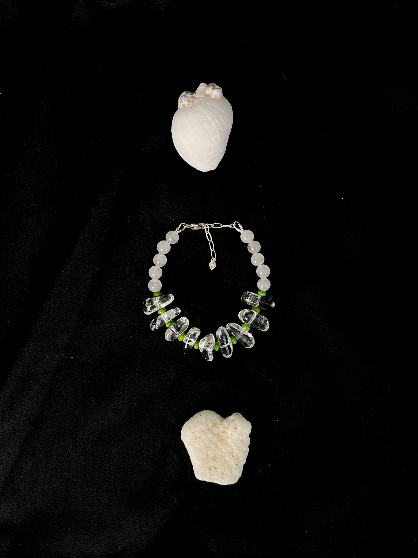 Handmade Clear Quartz Healing Bracelet - Sterling Silver with White Jade & Turquoise by LoveGem Studio