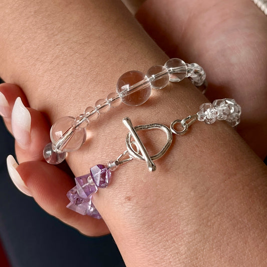 Smooth Quartz Bead Bracelet – Balance Energy Crystal Jewelry with Argentium Silver Toggle