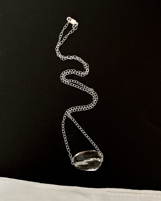 Large Faceted Quartz Pendant Necklace – Chunky Sterling Silver Statement Jewelry