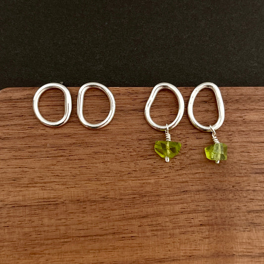 Minimalist Peridot Drop Earrings – Handmade Fused Argentium Silver & Gemstone Nuggets