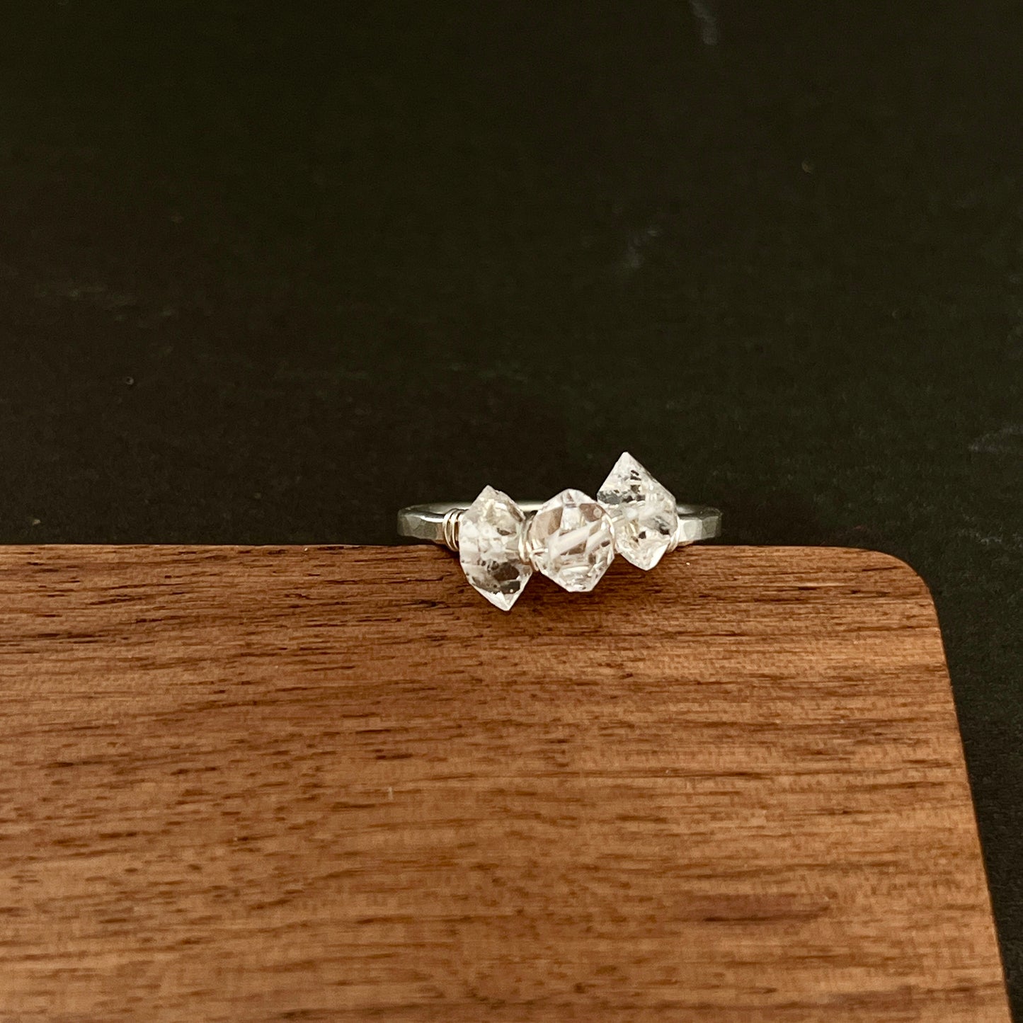 Triple Herkimer Diamond Ring – Hand-Wrapped Argentium Silver Sparkle Band