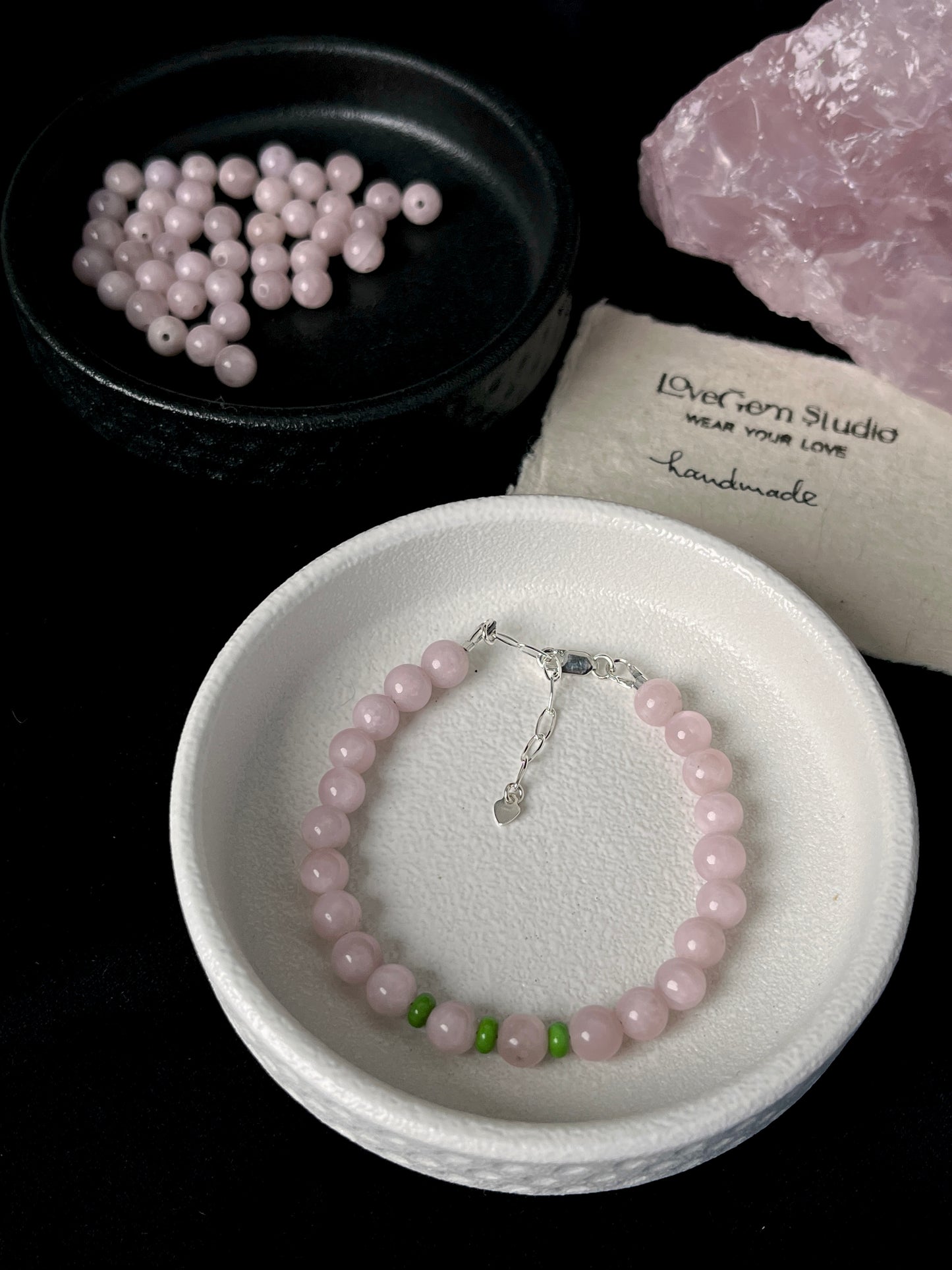 Handmade Pink Opal Bracelet – Sterling Silver with Turquoise Adjustable Healing Jewelry by LoveGem Studio