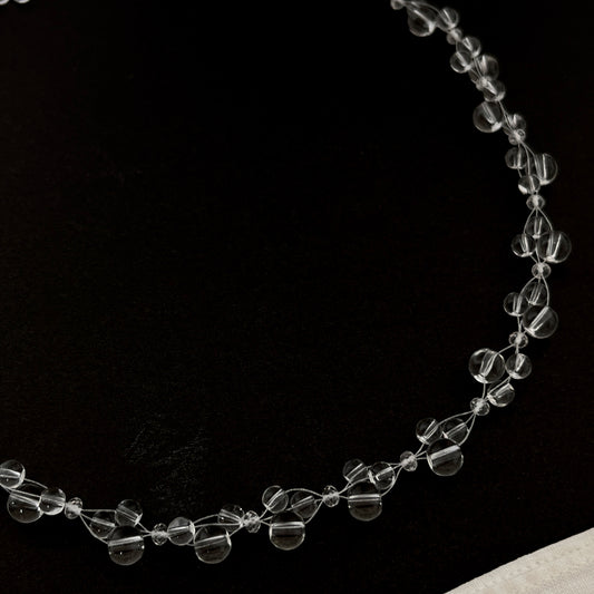 Handwoven Quartz Bead Necklace - Romantic Crystal Jewelry with Argentium Silver Toggle