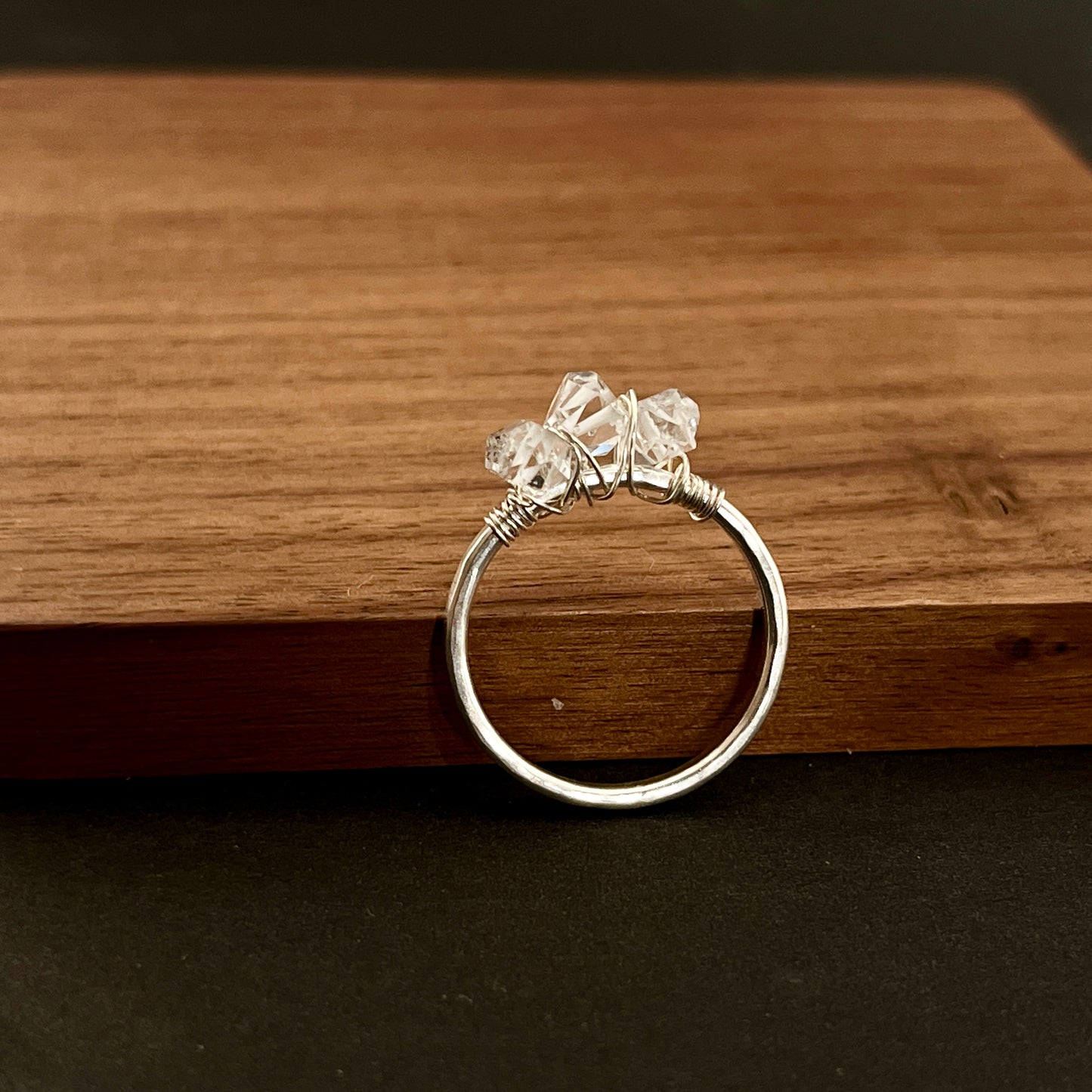 Triple Herkimer Diamond Ring – Hand-Wrapped Argentium Silver Sparkle Band