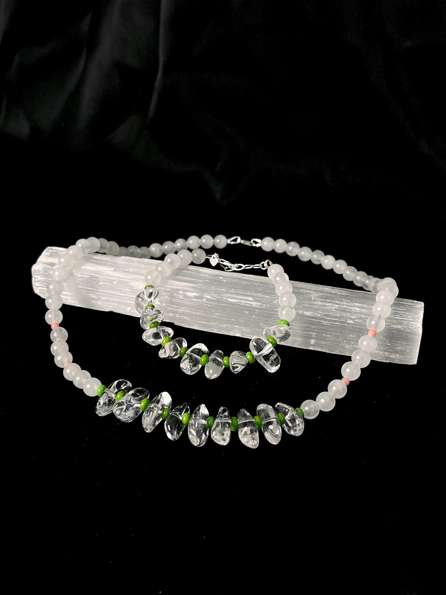 Handmade Clear Quartz Healing Bracelet - Sterling Silver with White Jade & Turquoise by LoveGem Studio