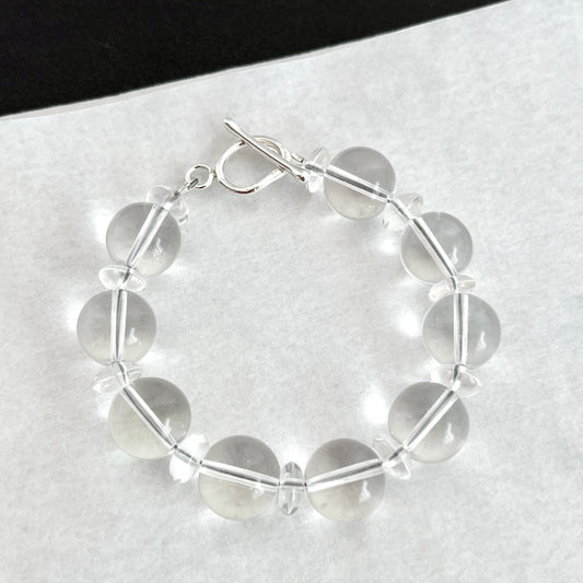 12mm Chunky Quartz Bead Bracelet – Maxi Healing Crystal Jewelry with Argentium Silver Toggle