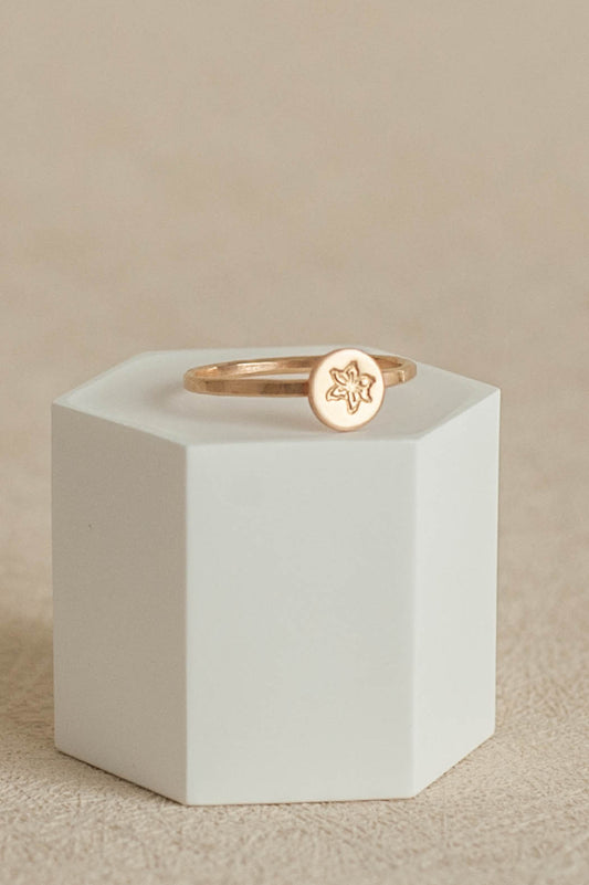 Handstamped Birth Flower Ring – Personalized 14k Gold Filled Botanical Jewelry by LoveGem Studio