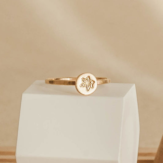 Handstamped Birth Flower Ring – Personalized 14k Gold Filled Botanical Jewelry by LoveGem Studio