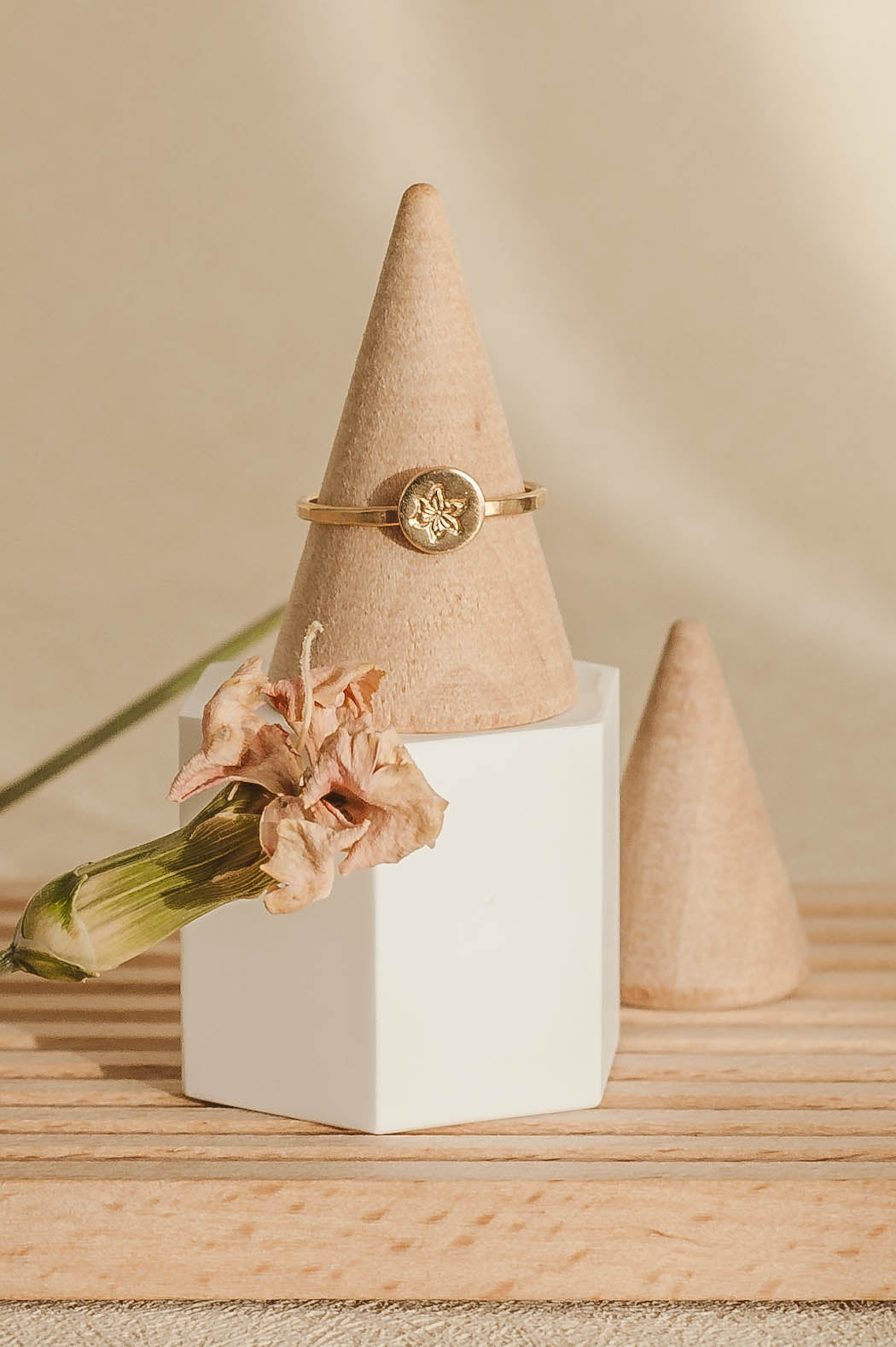 Handstamped Birth Flower Ring – Personalized 14k Gold Filled Botanical Jewelry by LoveGem Studio