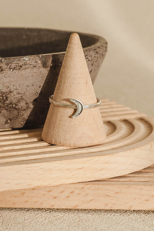 Oxidized Crescent Moon Sterling Silver Ring – Darkened Celestial Jewelry by LoveGem Studio