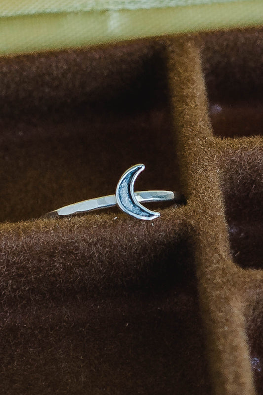 Oxidized Crescent Moon Sterling Silver Ring – Darkened Celestial Jewelry by LoveGem Studio