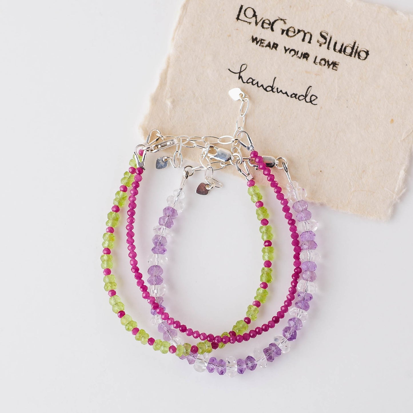 Pink Amethyst & Clear Quartz Bracelet – Adjustable Healing Crystal Jewelry in Sterling Silver