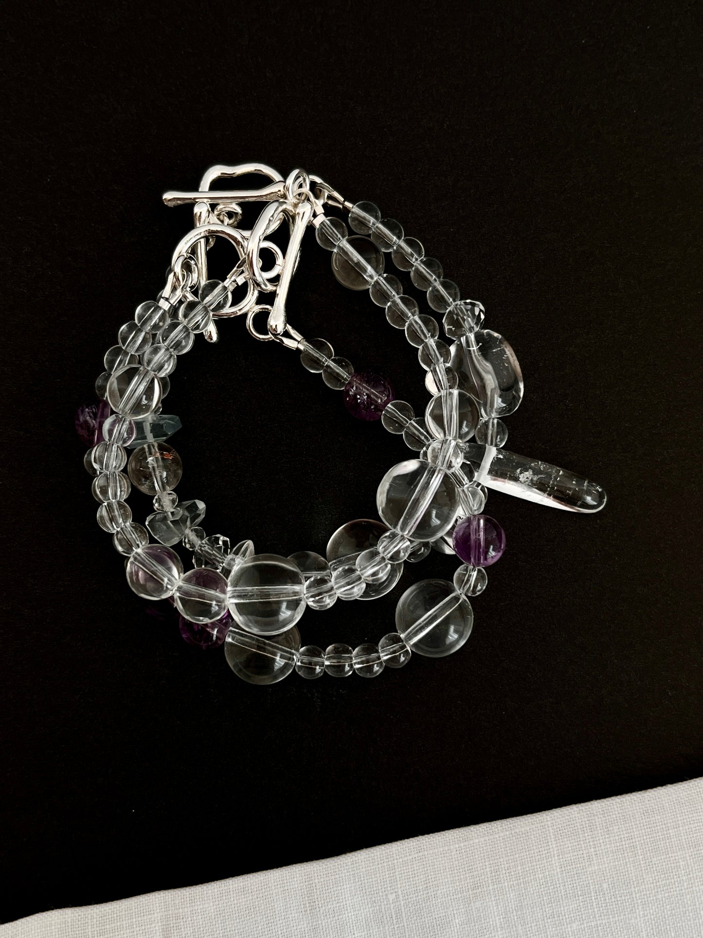 Smooth Quartz Bead Bracelet – Balance Energy Crystal Jewelry with Argentium Silver Toggle