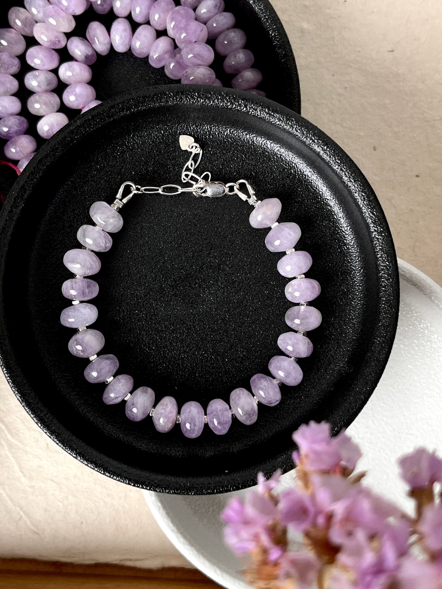 Handmade Lavender Jade Bracelet – Sterling Silver Adjustable Aura Cleanser by LoveGem Studio